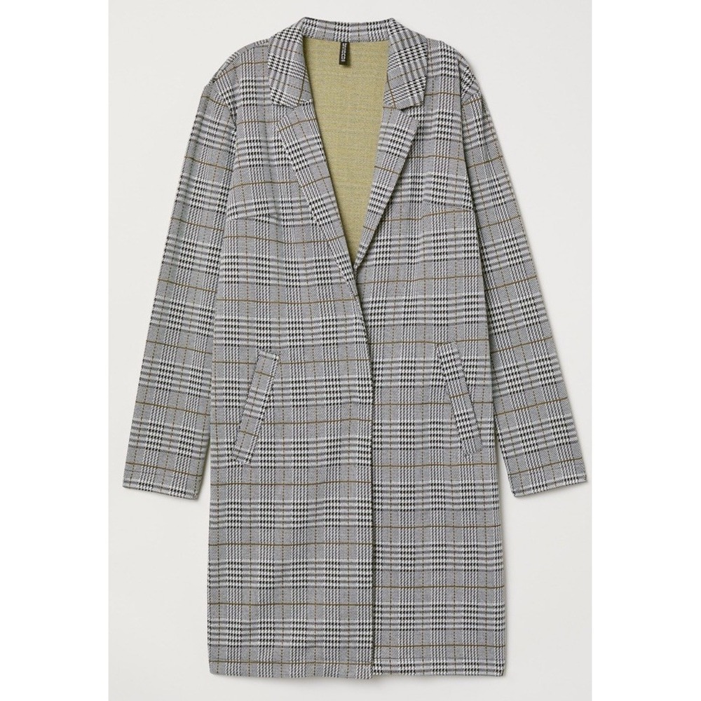 Divided By H&M Womens Jacquard Patter Jersey Coat‎ Notch Lapel Long Line XS